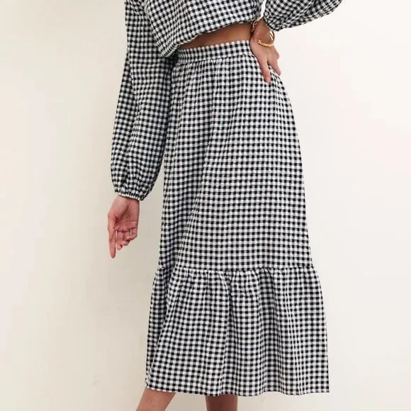 NWT Nobody's Child Black Gingham Midi Skirt (Matching Top Available) - Picture 5 of 7